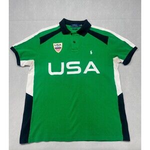 POLO RALPH LAUREN LXV11 Custom Fit Team USA #3 Men's Rugby Polo Shirt Green M
